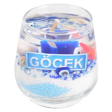 Gocek Themed Glass Transparent Gel Candle - Thumbnail