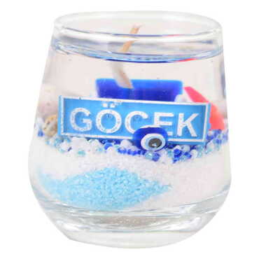 Gocek Themed Glass Transparent Gel Candle - Thumbnail