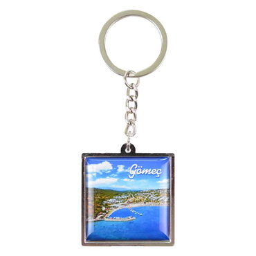 Myros - Gomec Themed Metal Square Shaped Double Face Keychain 36x95 mm