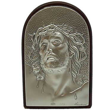 Myros - Jesus With Bi-Laminated Silver Plaque And Wooden Icon 40x60 mm