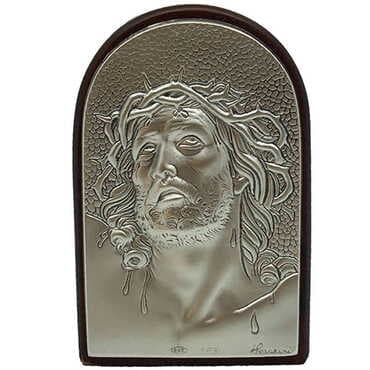 Jesus With Bi-Laminated Silver Plaque And Wooden Icon 40x60 mm