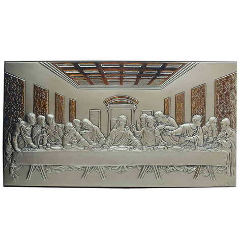 Toptan Gümüş Hz. İsa'nın Son Yemeği İkonası (120 x 230 mm) - 1