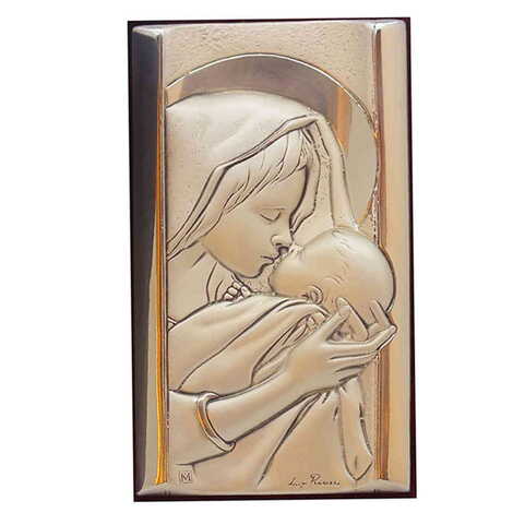 Toptan Gümüş Meryem Ana ve Bebek İsa İkonası (50 x 90 mm)