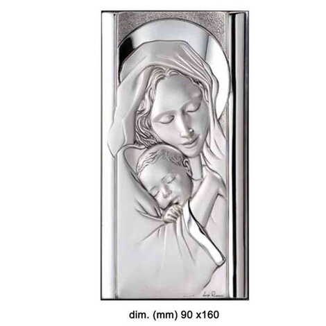 Toptan Gümüş Meryem Ana ve Bebek İsa İkonası (90 x 160 mm) - 1