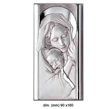 Toptan Gümüş Meryem Ana ve Bebek İsa İkonası (90 x 160 mm)