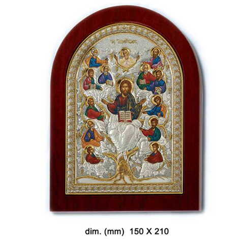 The Last Supper Of Jesus İcon With Bi-Laminated Silver Plaque, Golden Decoration And Wooden Icon - 1