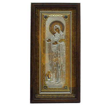 Toptan Gümüş Üzeri Altın Dekorlu Serigrafili Meryem Ana (Athos Dağı) İkonası (200 X 250 mm)