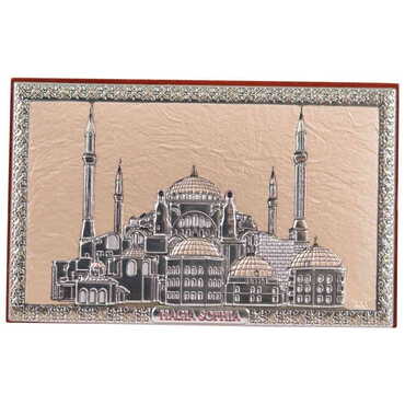 Hagia Sophia Themed Silver Plated Desktop Decor Mahogany 78X125 Mm - Thumbnail