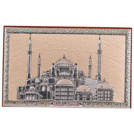 Hagia Sophia Themed Silver Plated Desktop Decor Mahogany 78X125 Mm