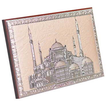 Hagia Sophia Themed Silver Plated Desktop Decor Mahogany 78X125 Mm - Thumbnail