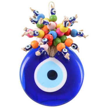 Myros - Handmade Wicker Wall Hanging Beaded Evil Eye No: 3 65x70 mm