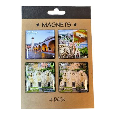 Myros - Toptan Hatay Temalı Myros Dörtlü Kartonet Magnet Seti 40x40 mm