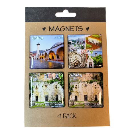 Toptan Hatay Temalı Myros Dörtlü Kartonet Magnet Seti 40x40 mm