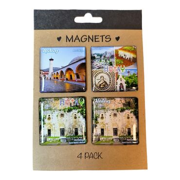Hatay Themed Epoxy Dome Souvenir Fridge Magnet Set of 4 pcs 40x40 mm each