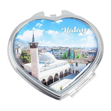 Toptan Hatay Temalı Myros Metal Kalp Ayna 70x65x8 mm - Thumbnail