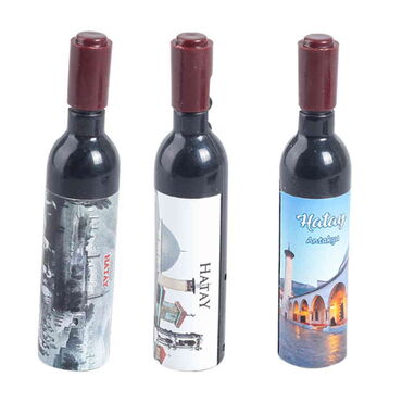 Hatay Themed Bottle Shaped Metal Wine Bottle Corkscrew Opener-Magnetic 115x25x25 mm - 3