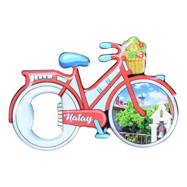 Hatay Themed Bicycle Shaped Metal Magnetic Bottle Opener 100x65 mm - Thumbnail