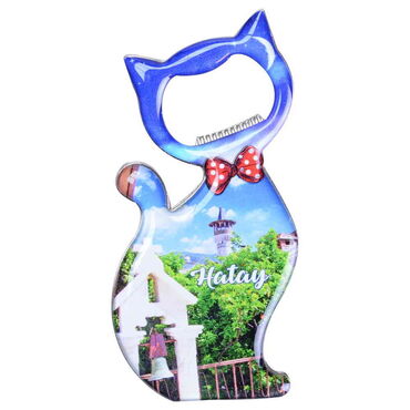 Hatay Themed Cat Shaped Metal Magnetic Bottle Opener 97x48 mm - Thumbnail