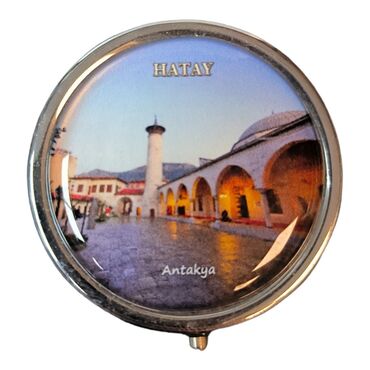 Hatay Themed Customised Epoxy Round Pill Box 50x15 mm - Thumbnail