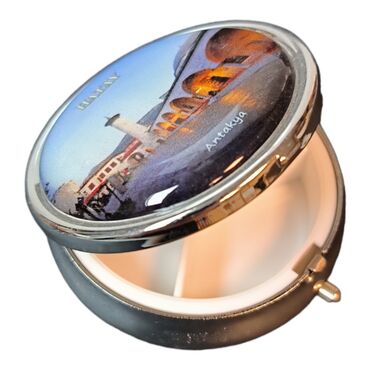 Hatay Themed Customised Epoxy Round Pill Box 50x15 mm - Thumbnail