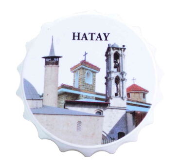 Myros - Hatay Themed Customised UV Printed Bottle Cap Shaped Plastic Base Bottle Opener 58x15 mm