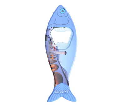 Hatay Themed Customised UV Printed Fish Shape Printed Plastic Base Bottle Opener 42x130 mm - Thumbnail