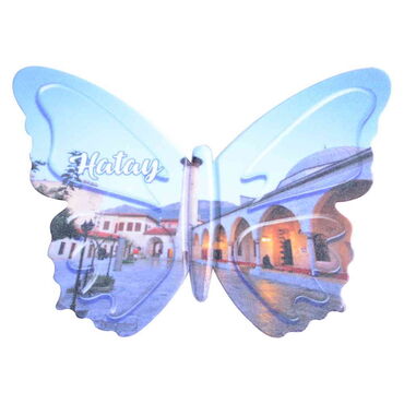 Myros - Hatay Themed Customised UV Printed Plastic Base Butterfly Shaped Fridge Magnet 80x58 mm