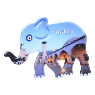 Myros - Hatay Themed Customised UV Printed Plastic Base Elephant Shaped Fridge Magnet 86x62 mm