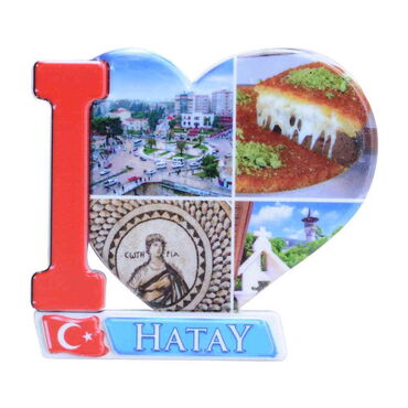 Myros - Hatay Themed Customised UV Printed Plastic Base Heart Shaped Fridge Magnet 86x62 mm