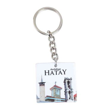 Hatay Themed Customised Uv Printed Plastic Base Round Keyring 40x108 mm - Thumbnail