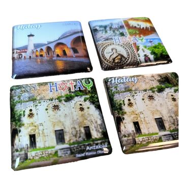 Hatay Themed Epoxy Dome Souvenir Fridge Magnet Set of 4 pcs 40x40 mm each - Thumbnail