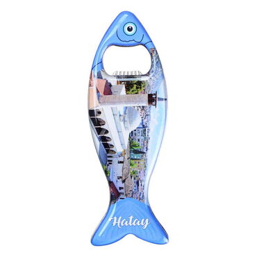 Myros - Hatay Themed Fish Shaped Metal Magnetic Bottle Opener 120x43 mm