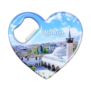 Hatay Themed Heart Shaped Metal Magnetic Bottle Opener 85x76 mm - Thumbnail