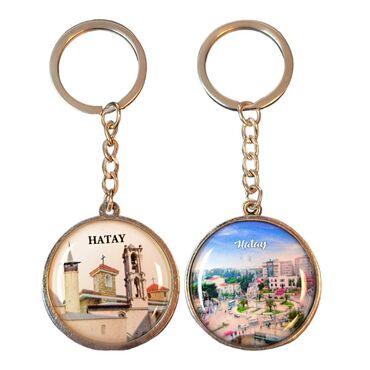 Hatay Themed Metal Double Sided Round Keychain 40x95 mm - Thumbnail