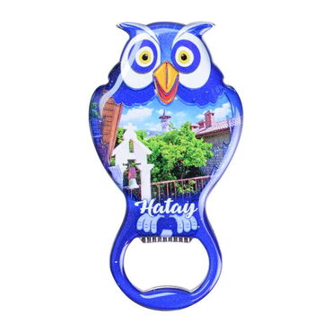 Myros - Hatay Themed Owl Shaped Metal Magnetic Bottle Opener 88x47 mm