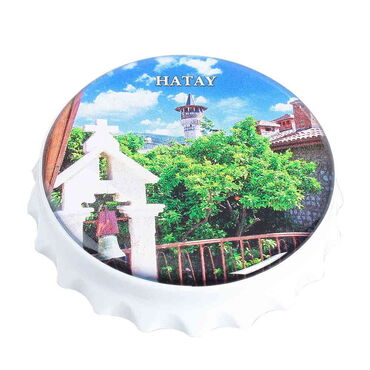 Myros - Hatay Themed Round Cap Shaped Magnetic Bottle Opener 63x15 mm