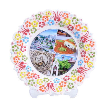 Myros - Hatay Themed Turkish Ceramic Plate With Epoxy 18 Cm