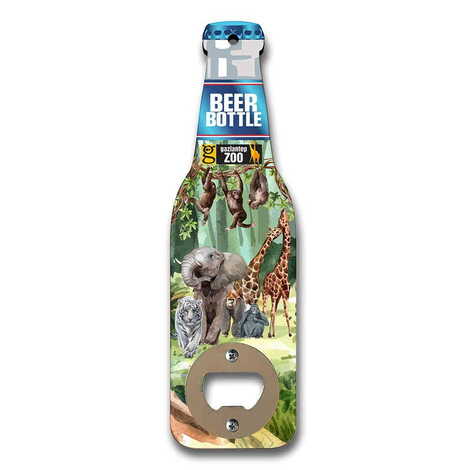 Hayvanat Bahçesi Temalı Myros Ahşap Bira Şişesi Açacak Magnet 200x59 mm