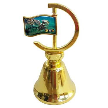 Zoo Themed Collectible Souvenir Double Face Metal Spinner Flag Bell - Golden Color