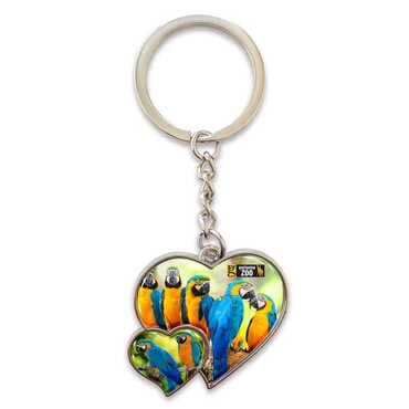 Zoo Themed Metal Double Heart Shaped Keychain 40x94 mm