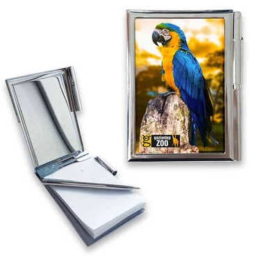 Zoo Themed Metal Pocket Size Notebook With Pen 86x66x8 mm