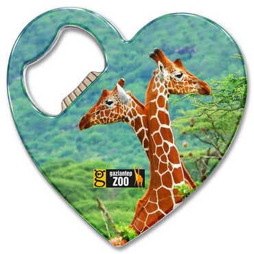 Zoo Themed Heart Shaped Metal Magnetic Bottle Opener 85x76 mm