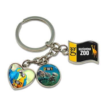 Zoo Themed Metal Keychain With 3 Charms - Mixed 40x90 mm