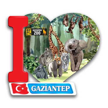 Toptan Hayvanat Bahçesi Temalı Uv Baskılı Kalp Şekilli Magnet 86x62 mm - Thumbnail