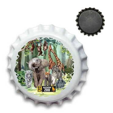 Zoo Themed Customised UV Printed Metal Crown Cap Shaped Fridge Magnet 30 mm