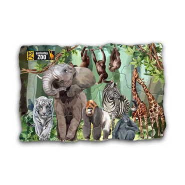 Zoo Themed Customised UV Printed Plastic Base Mosaic Pattern Rectangle Fridge Magnet 80x50 mm