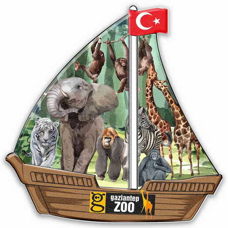 Toptan Hayvanat Bahçesi Temalı Uv Baskılı Yelken Şekilli Magnet 77x80 mm - 1