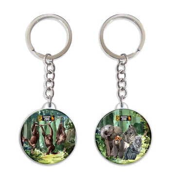 Zoo Themed Customised UV Printed Plastic Base Square Keyring 38x100 mm