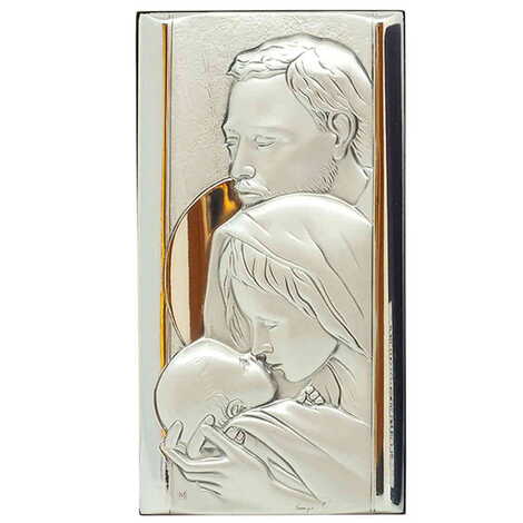 Holy Family With Bi-Laminated Silver Plaque, Golden Decoration And Wooden Icon 70x120 mm