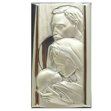 Myros - Holy Family With Bi-Laminated Silver Plaque, Golden Decoration And Wooden Icon 90x160 mm